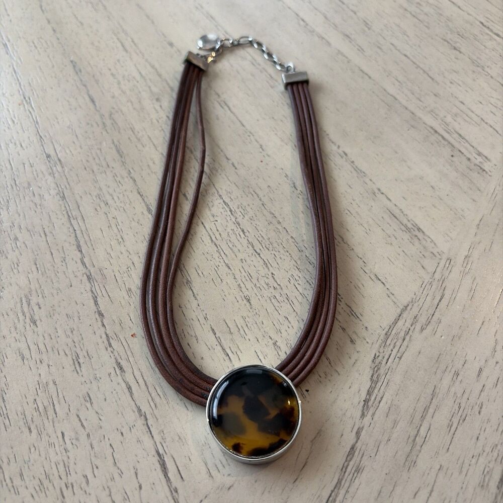 Vintage Ralph Lauren Multi Cord Faux Tortoise Shell Pendant Choker Necklace